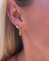 Twisted Huggie Hoop Earrings (Gold)