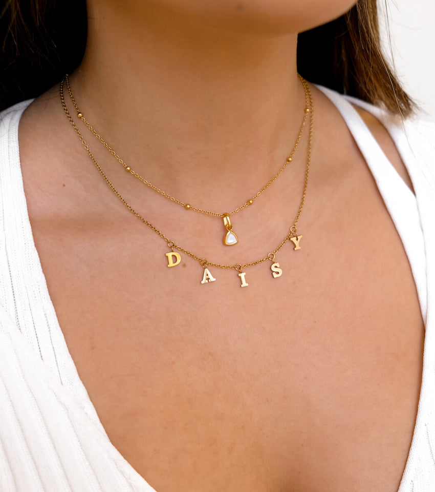 Mini Hanging Letter Name Necklace (Gold)