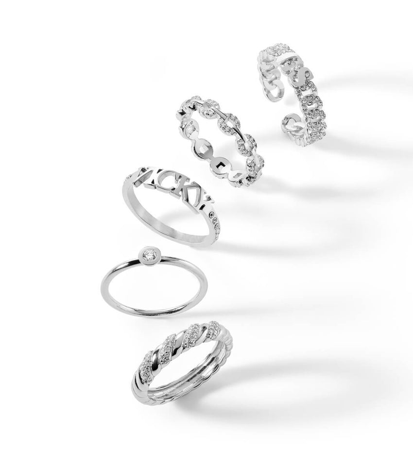 Sterling Silver Crystal Link Chain Ring (Silver)